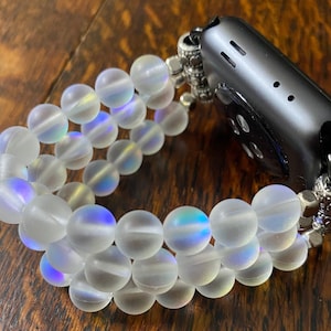 White Aura Crystal Beaded Apple Watch Band