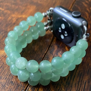 Aventurine Stainless Steel Beaded Apple Watch Band