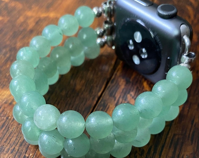 Aventurine Stainless Steel Beaded Apple Watch Band