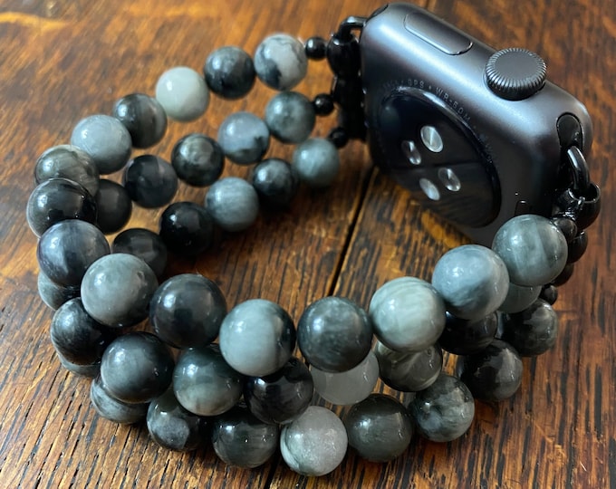 Eagle Eye Quartz Stainless Steel Beaded Apple Watch Band