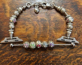 Silver Pandora-inspired Charm Bracelet with Flower Beads - You pick your color