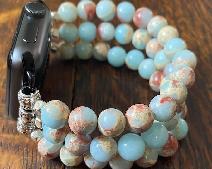 Snakeskin Jasper Beaded Apple Watch Band