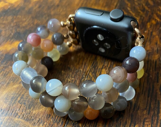 Botswana Agate Stainless Steel Beaded Apple Watch Band