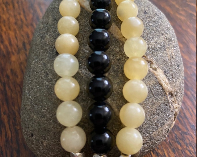 Honey Onyx and Black Obsidian Beaded Apple Watch Band