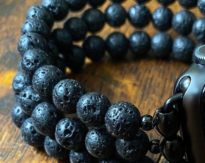 Lava Stone Stainless Steel Beaded Apple Watch Band