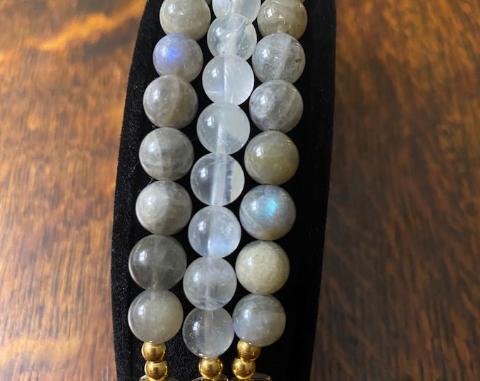 Moonstone (AAA) Labradorite Stainless Steel Beaded Apple Watch Band
