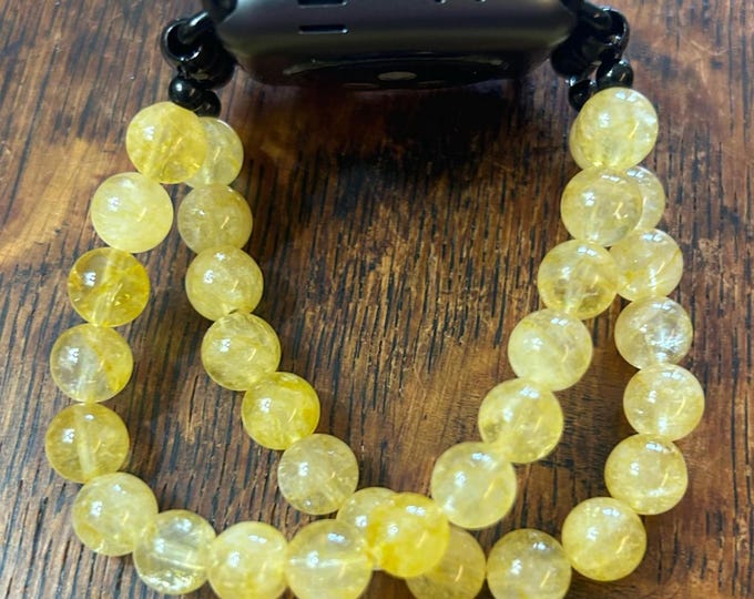Citrine 2-strand 8mm Beaded Apple Watch Band on Stainless Steel