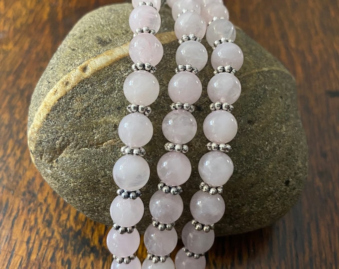 Rose Quartz Silver Daisy Rings Beaded Apple Watch Band