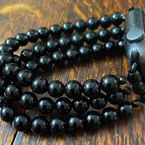 Black Obsidian Stainless Steel Beaded Apple Watch Band