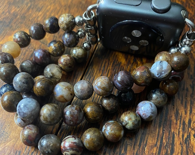 Pietersite Stainless Steel Beaded Apple Watch Band