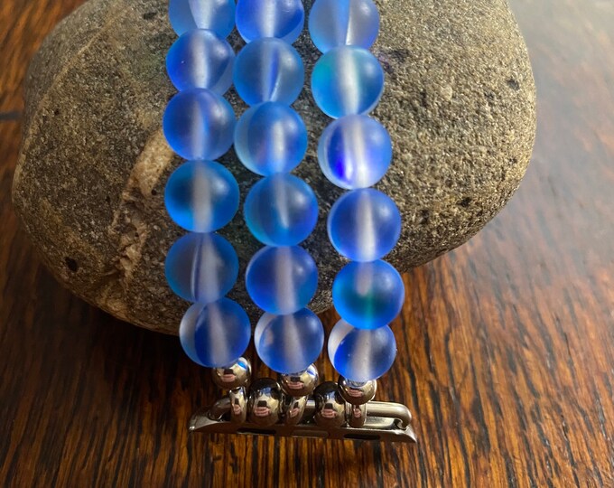 Blue Aura Quartz Crystal Beaded Apple Watch Band