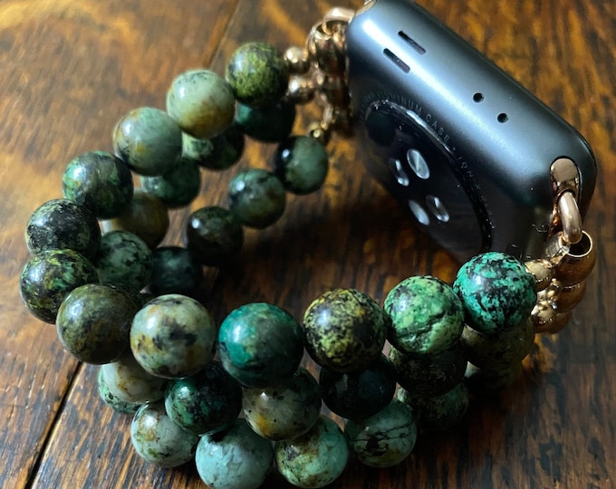 African Turquoise Stainless Steel Beaded Apple Watch Band