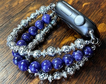Chariote Tibetan Silver Stainless Steel Beaded Apple Watch Band
