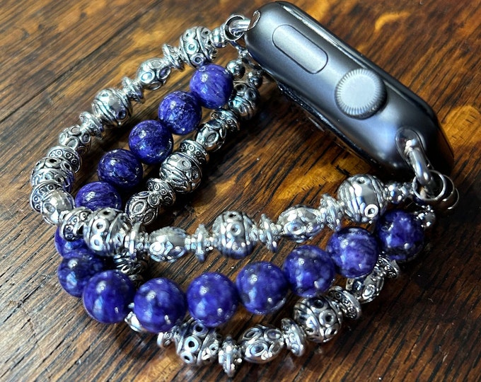 Chariote Tibetan Silver Stainless Steel Beaded Apple Watch Band