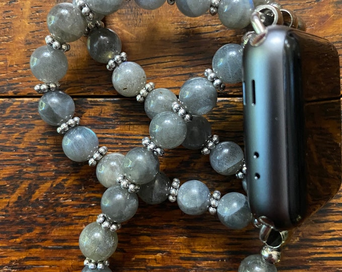Labradorite Tibetan Daisy Rings Stainless Steel Beaded Apple Watch Band