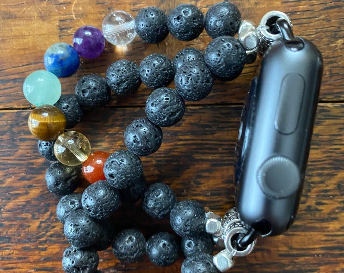 Chakra Black Lava Stone Beaded Apple Watch Band