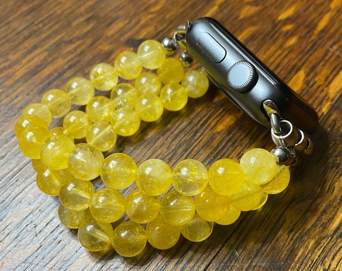 November - Citrine Stainless Steel Beaded Apple Watch Band