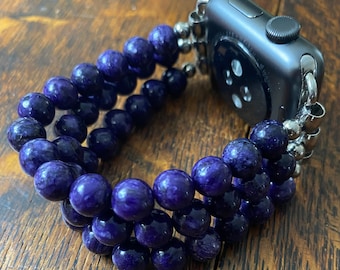 Charoite Stainless Steel Beaded Apple Watch Band