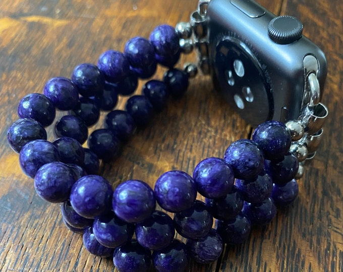 Charoite Stainless Steel Beaded Apple Watch Band