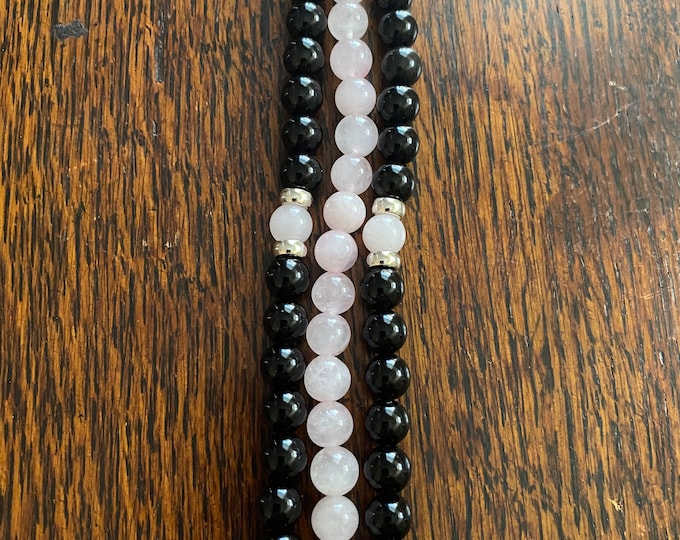 Black Obsidian Rose Quartz Beaded Apple Watch Band