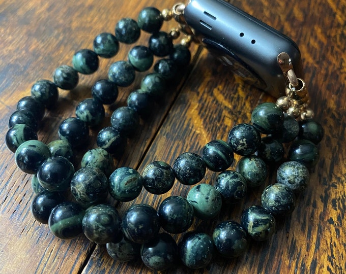 Polar Jade Stainless Steel Beaded Apple Watch Band