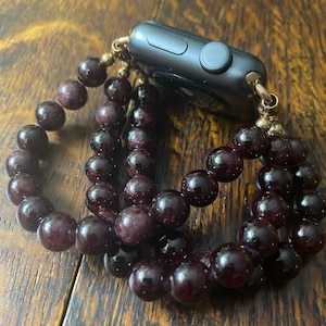 Garnet Stainless Steel Beaded Apple Watch Band