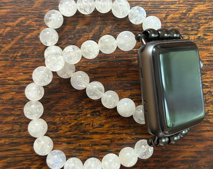 Moonstone 2-strand 8mm Beaded Apple Watch Band on Stainless Steel