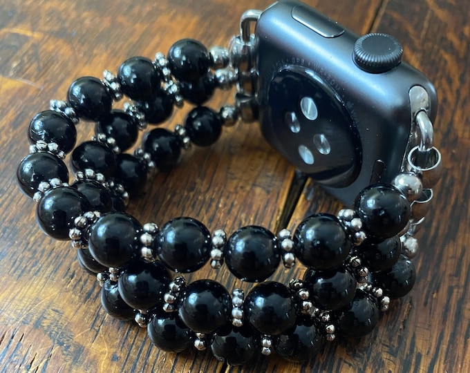Tourmaline Tibetan Daisy Rings Stainless Steel Beaded Apple Watch Band