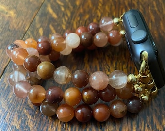 Red Hematite Stainless Steel Beaded Apple Watch Band