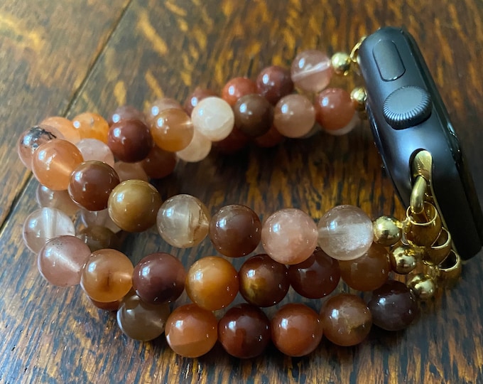 Red Hematite Stainless Steel Beaded Apple Watch Band