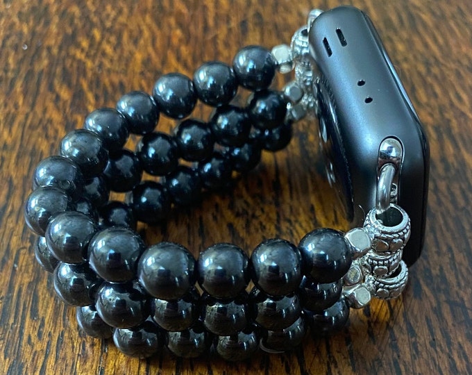 Hematite Beaded Apple Watch Band