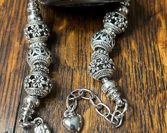 Elegant Silver Beaded Bracelet for Apple Watch - Charm Ball Design
