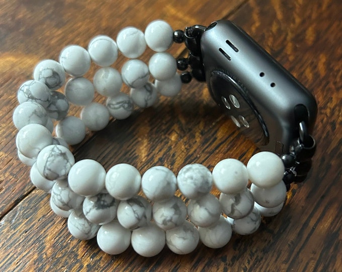 Howlite Stainless Steel Beaded Apple Watch Band