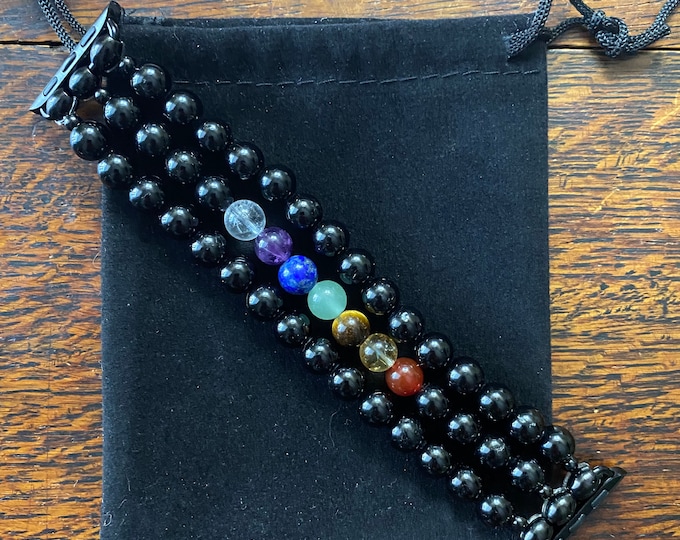 Chakra Tourmaline Stainless Steel Beaded Apple Watch Band