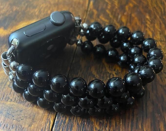 Tourmaline Stainless Steel Beaded Apple Watch Band