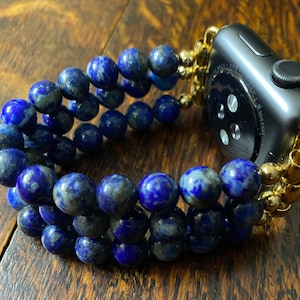 Lapis Lazuli Stainless Steel Beaded Apple Watch Band