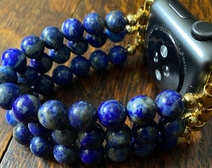 Lapis Lazuli Stainless Steel Beaded Apple Watch Band