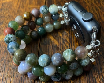 Indian Agate Beaded Apple Watch Band