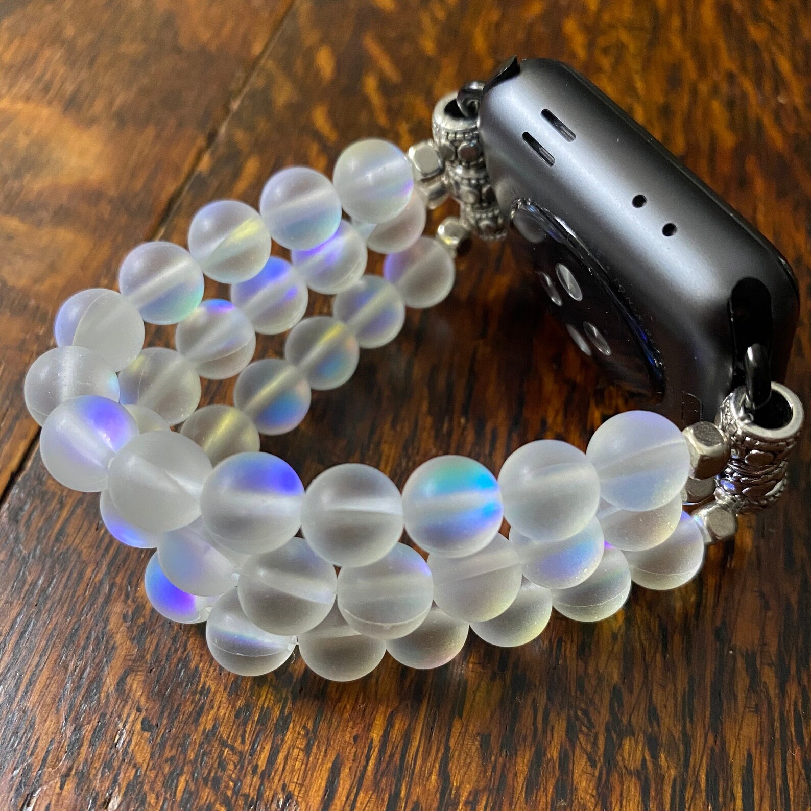 White Aura Crystal Beaded Apple Watch Band Etsy
