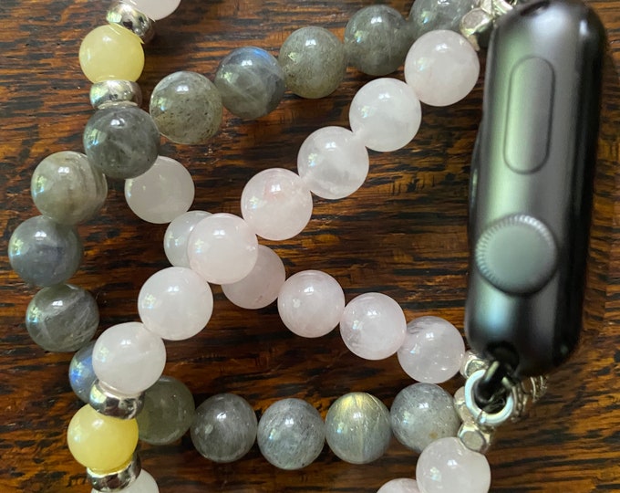 Rose Quartz Labradorite Honey Onyx Beaded Apple Watch Band