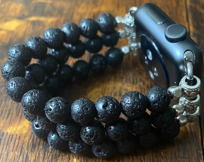 Black Lava Stone Beaded Apple Watch Band