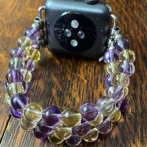 Ametrine Stainless Steel Beaded Apple Watch Band