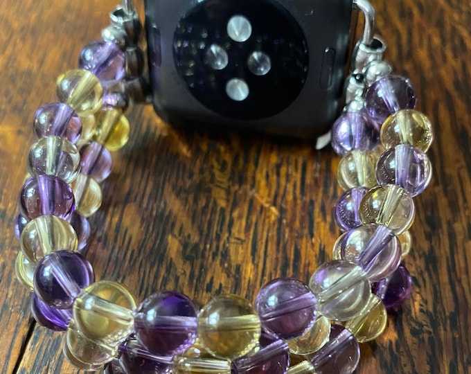 Ametrine Stainless Steel Beaded Apple Watch Band