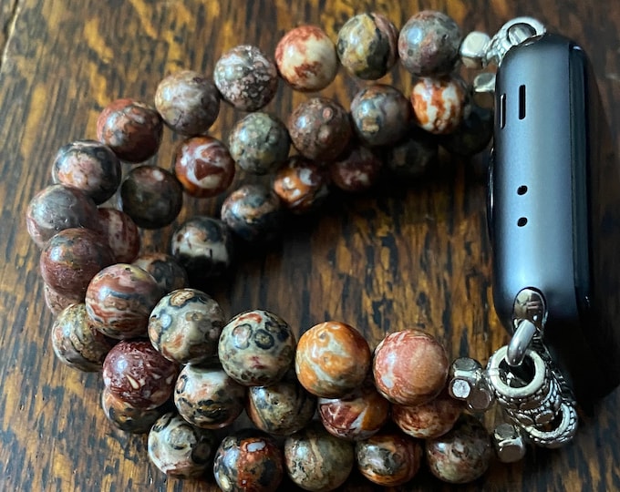 Leopard Skin Jasper Beaded Apple Watch Band