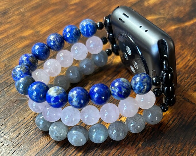 Lapis Lazuli Rose Quartz Labradorite Stainless Steel Beaded Apple Watch Band