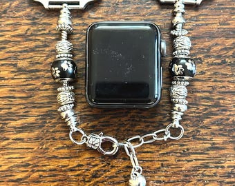 Silver Pandora Style Apple Watch Band Pet Paw Charm Bracelet
