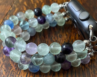 Fluorite Crystal Stainless Steel Beaded Apple Watch Band