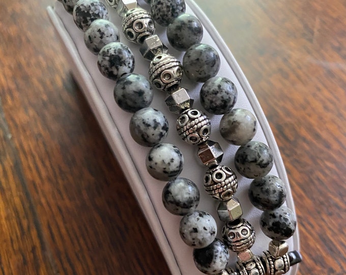 Spotted Marble Silver Tibetan Beaded Apple Watch Band