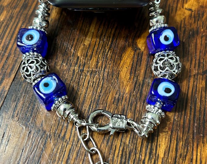 Evil Eye Silver Charm Bracelet Apple Watch Band