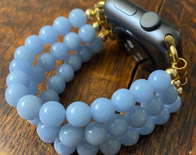 Angelite Stainless Steel Beaded Apple Watch Band
